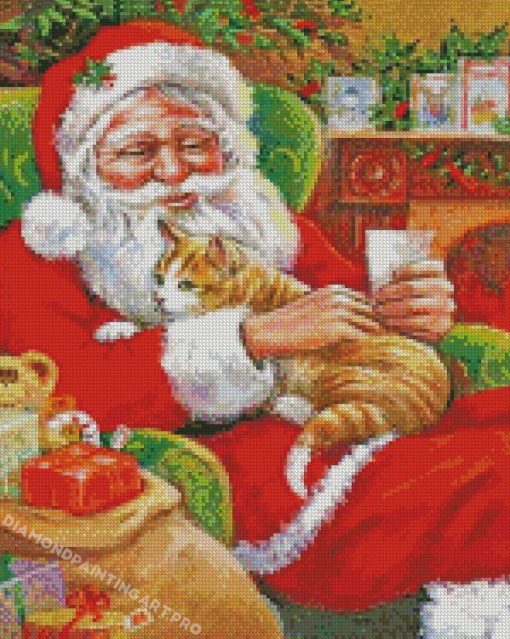 Christmas Santa With Cat Diamond Paintings