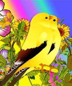 Yellow Birds And Flowers Diamond Paintings