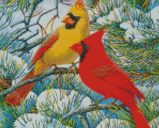 Winter Red And Yellow Cardinal Diamond Painting